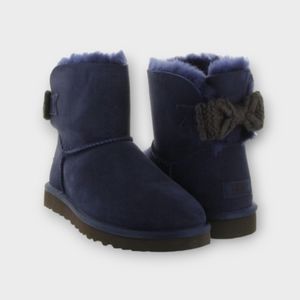 Ugg Australia Mini Bailey Knit Bow Short Boots Blue Suede